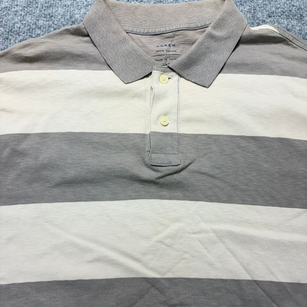 J. Crew Mens Striped Polo Shirt Mens XL Beige Colorblock Short Sleeve Preppy
